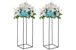Inweder Support de Fleurs Centres de Mariage - 2 Pcs Noir Colonne Vases avec Panneau en Métal 80cm Grand Vase de Plancher Géométrique Fleur Présentoir pour Centre de Table Fête Décor Maison