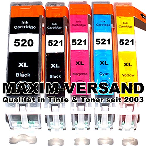 5x Reinigungspatronen für Canon PGI-520, CLI-521 BK, CLI-521 C, CLI-521 Y, CLI-521 M kompatibel zu Canon IP3600 IP4600 IP4600X IP4700 MP540 MP550 MP560 MP620 MP630 MP640 MP640R MP980 MP990 MX860 MX870 Set