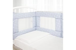 Babysanity - Paracolpi Lettino ad Alta Traspirazione Dotato Di Sistema Baby Air Mesh Il Paracolpi Culla Morbido e Consistente Garantisce al Bambino un Ambiente Sicuro per la Nanna (Stelle Azzurro)