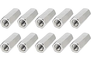 Anawakia 10pcs M5 Écrous de Couplage Long Tige Écrou Hex Coupleur Écrou Filetage Femelle Droit Droite Hex Tige Fileté Bar Bar Stud Studding Acier inoxydable (M5 x 15mm)