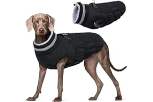 Kuoser Winter Hundejacke für mittelgroße Hunde, Wasserdichter & Winddichter Hundemantel mit Fleecefutter, Reißverschluss, D-Ring & Reflektoren, Warme Outdoor Hundebekleidung für Herbst & Winter, L