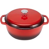 Amazon Basics Enameled Cast Iron Round Casserole with Lid, 5.7 L, Red