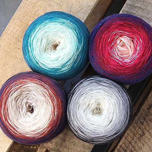 Rellana Regenbogen Bobbel Merino, Farbe 213 Moskau, Tüchergarn zum Häkeln und Stricken, 200 Gramm Knäuel ca. 700 M LL, toller Farbverlauf, incl. Strickanleitung für 1 Tuch - 3