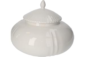 Keyhomestore- Biscottiera Realizzata in Ceramica, Color Bianco Smaltata Design Tradizionale Linea Classica Ideale per la Prima Colazione, merenda, Idea Regalo - h25 d30 cm