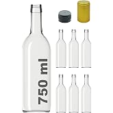 Afracam Standart Şeffaf 750 ml Sızdırmaz Kapaklı ve Kap&uuml;şonlu Boş Cam Şişe 6 Adet