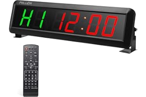PELLOR Temporizador de Intervalo LED, Temporizador de Gimnasio, Reloj de Pared 6 Dígitos LED Temporizador de Intervalos, Gym Temporizador con Cronometro,12/24 Horas, Control Remoto,Volumen Ajustable