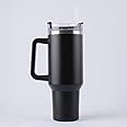 the june shop Voyage 1.2L Tumbler with Handle Straw & Lid | Insulated Reusable Stainless Steel Water Bottle | Mug for Office, Gym, Travelling, 1200 Milliliters (Jade Black)
