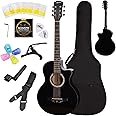 Guitar Heaven 38 Inch Acoustic Guitar with Truss Rod, Bag, Strings, Strap, Picks, Capo, String Winder & Finger Protectors - Complete Beginner Set - Professional Guitar Set - Bundle (BLACK)