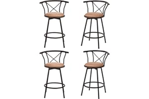 Homy Casa Taburete de Bar Juego de 4 Sillas de Bar Vintage Industrial Taburetes de Bar con Reposapiés Diseño 24 Pulgadas para Sala de Estar o Cocina, Marrón