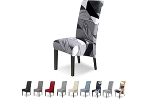 Lydevo Fundas para Sillas Comedor XL Pack de 6 Grande Fundas Elásticas para Silla de Comedor Ajustable Lavables Universal Spandex Cubierta de Sillas para Cocina Hotel Restaurante,Negro Geométrico