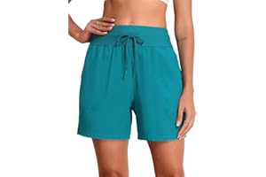 BLENCOT Womens Swim Shorts 5" Quick Dry Board Shorts Drawstring Bathing Suit Bottoms High Waisted Swim Trunks with Liner