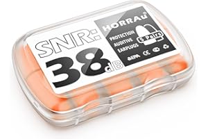 HORRAu Lot de 5 paires de bouchons d'oreille pour dormir, ronflement, avion, concert, 38 dB SNR, orange