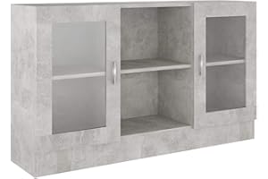 Tidyard Armadietto con Vetrina Grigio cemento 120x30,5x70 cm in Truciolato