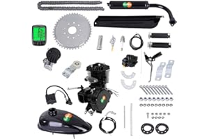 YUEWO 80cc 2-Stroke Bicycle Engine Kit Single Cylinder Gas Motorized Bike Motor Kit Bike Conversion Set with Speedoemter for 24", 26" and 28" Bikes