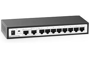 YuLinca 10 Port Gigabit Ethernet Switch, 8 x 100/1000Mbps Ports, 2 Gigabit Uplink, Support Vlan, Metal Fanless Unmanaged Plug and Play