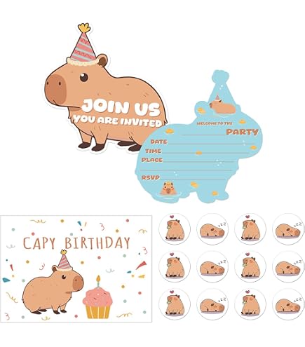 Cartes D’Invitation Anniversaire Capybara - Pack De 12 Cartes Personnalisables Pour Fêtes Enfants