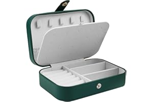 MultiValue podróżne pudełko na biżuterię, stylowe, małe, łatwe do przenoszenia pudełko na biżuterię z guzikiem, skórzany organizer na pierścionki, kolczyki, naszyjniki, broszki (zielone)