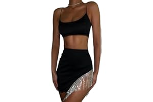 Geagodelia Set Gonna 2 Pezzi da Donna Sexy Top Senza Schienale con Scollo a Barchetta a Petto Basso Tinta Unita Gonna Corta con Nappe Laterali a Vita Alta Vestiti da Bar Discoteca