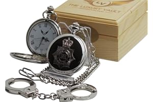 THE LUXURY VAULT British Police Force Pocket Watch and Hancuffs Keyring Silver Plates Gift for Officer CID Detective Constable Special UK Officer British Police Force