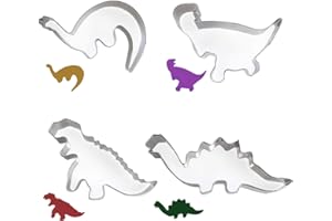 PEUTPY 4 Pezzi Formine Biscotti Dinosauro taglierine,Tagliabiscotti Forme Stampini Cookie Cutter per biscotti,Adatto per feste Bambini Compleanno Festa Tema Decorazioni Fai da Te Cottura.
