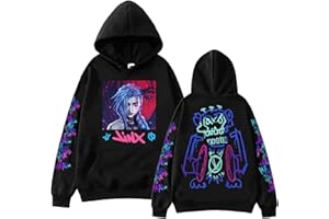 PULASSI 𝐀rcane 𝐋eague of 𝐋egends 𝐉inx Sweat À Capuche Ji-nxs Cosplay À Capuche pour Enfants, Sweat Shirt Imprimé De Dessin Animé Veste Décontractée À La Mode pour Hommes Et Femmes