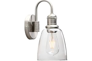 Yosoan Lighting Modern Vintage Industrial Bell Sconce Wall Light Fitting with 5.6” Clear Glass Lampshade, for Office Home Kitchen Living Room Bedroom Loft Bar (Brushed)