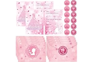 VEghee 12 pezzi di biglietti d'invito per ragazze, festa di compleanno per bambini, buste per il compleanno dei bambini delle ragazze, biglietti d'invito rosa, include 12 buste, qualità premium