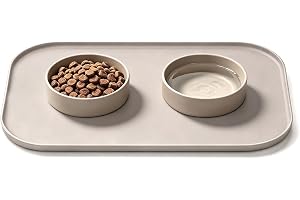 Seivunol soppunderlägg katter och hundar, BPA-fri vattentät silikonmatta med upphöjd kant, oval beige halkfri fodermatta för