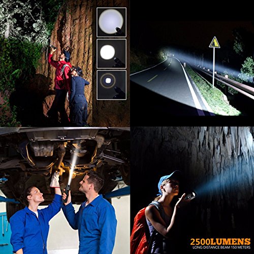 LED Zoombar 2500lm Superhelle Taschenlampe, GOCHANGE LED Handlampe, LED Camping Handlampe, LED Flashlight Mit einstellbarem Fokus / 5 Licht-Modi Wasserdicht Lampe für Outdoor Sportarten wie Camping, Wandern, Angeln - 8