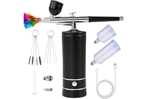 YKALL Kit de Aerógrafo con Compresor, Pistola de Cepillo de Aire Recargable Portátil de Alta Presión Cepillos de Aire con Boquilla de 0,3mm para Pintura, Uñas, Maquillaje, Arte (Negro)