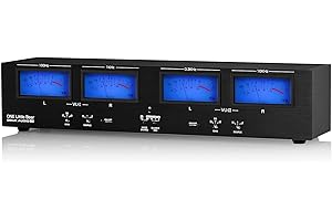 NOBSOUND Douk Audio VU4 MIC LINE Quatre VU-mètre analogique MIC Affichage du niveau sonore stéréo RCA / XLR Boîte de commutation audio Répartiteur (Bleu)