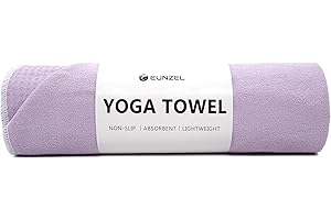 Eunzel Hot Yoga Towel - Microfiber Non Slip Yoga Mat Towel with Grip Dot Sweat Absorbent Towel for Hot Yoga, Pilates and Fitness 72" x 24", Taro Purple/White