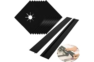 8 Pcs Gas Hob Covers for Gas Cookers, MSDADA Reusable Stove Burner Covers with 2 Pcs 21” Stove Counter Gap Cover, Non-Stick Gas Hob Range Protectors, Induction Hob Protector Mat(8 Black&2 Black)