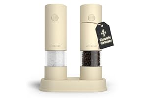 LARS NYSØM Set de Molinillos de Sal y Pimienta Eléctricos | Molinillos Automáticos con Molino de Cerámica Ajustable | Molino de Especias a Pilas (Almond Beige)