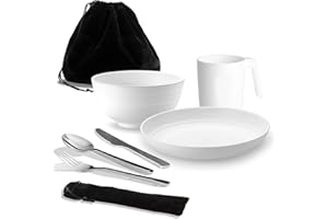 Camping Utensilien, ReaNea Camping Mess Kit für Reisen, Camping, Picknick, Outdoor, Camping Gear Include Messer, Löffel, Gabel Besteck Set, Tasse, Schüssel, Teller, Camping Essentials