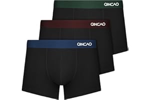 QINCAO Calecon Homme Boxer Coton 3 Pièces - Confortables Respirants sans Étiquettes, Emballage Portable pour Voyage