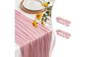 AlaTyche 2 Packs Pink Cheesecloth Table Runner, 90×300cm Rustic Gauze Vintage Table Runners, Boho Table Runner for Spring Wedding Baby Shower Party Birthday Bridal Holiday Table Decorations