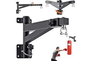 JAOGAUS Support Sac de Frappe Adulte, Support Mural Sac de Boxe, Longueur Réglable (43-63cm), Rotation à 180° pour Pliable, Supporte 150kg Punching Ball, pour Salle de Sport à Domicile/Garage/Sous-sol