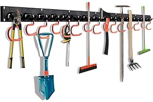 OCGIG 48inch/123cm Colgador Herramientas Organizador Jardín Montaje en pared Estante Garaje Mango Sistema de Almacenamiento Ajustable Ganchos Organización del Garaje