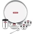 Storehaus Stainless Steel 6 pc (1 Thali+2 Katori+1glass+1 Spoon+1 Halwa Plate) Kitchenware Set Ideal for Home, Restaurants an