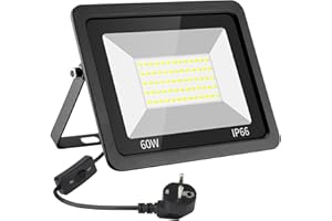 Eleganted riflettore a LED esterno 60W, SuperHell 10000LM LED Prolotilight Floodlight con Plug 6500K Freddo Builder Builder Sheider IP66 Palcio impermeabile per Hof Garden Garage Sportplace