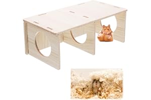 PONFXP Hamster Hide, 3 Chamber Hamster Platform, Rat House Toys, Wooden Small Animal Shelter, Durable Guinea Pig Hides for Indoor Use, Perfect for Small Animal Exploration