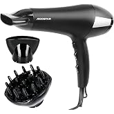 Aigostar Professional Hair Dryer 2400W Ionic Anti-Frizz | Powerful Hair Dryer with Diffuser for Curly Hair and Nozzle, 3 Temp