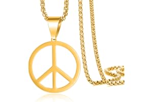 VASSAGO Peace Sign Necklace for Men Women Hippie Style Peace Necklace Stainless Steel Peace Symbol Jewelry 1960s 1970s Hippie Party Accessories Jewelry