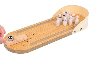 JurciCat Bowling Set Kinder Kegelspiel für Kinder Mini Bowlingbahn mit 10 Pins Mit Hölzernen Desktop Wichtelgeschenk für Erwachsene & Kinder ab 3 Jahre