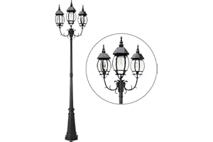 LUTEC Outdoor Solar Post Light with Triple-Head, Dusk to Dawn Solar Lamp Post Light, Aluminium Vintage Street Lights for Lawn Pathway Garden Black Light Pole with Clear Glass Panels(Bulbs Included)