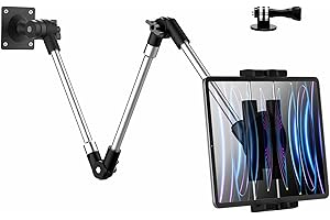 woleyi Soporte Tablet Pared Brazo Largo Metal, Ajustable Soporte Pared Tableta Taladro con Brazo Plegable [Brazo de Aluminio 95cm] para iPad Pro Air Mini, Galaxy, Surface, Switch, iPhone, 4-12.9"