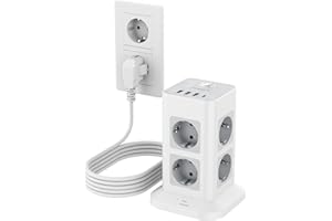 TESSAN 8 Fach Mehrfachsteckdose mit USB C und 3 USB A, Verlängerungskabel 5M Verteilersteckdose, Steckdosenleiste Überspannungsschutz, Mehrfachstecker mit Schalter für Zuhause, Steckdosenturm 3600W
