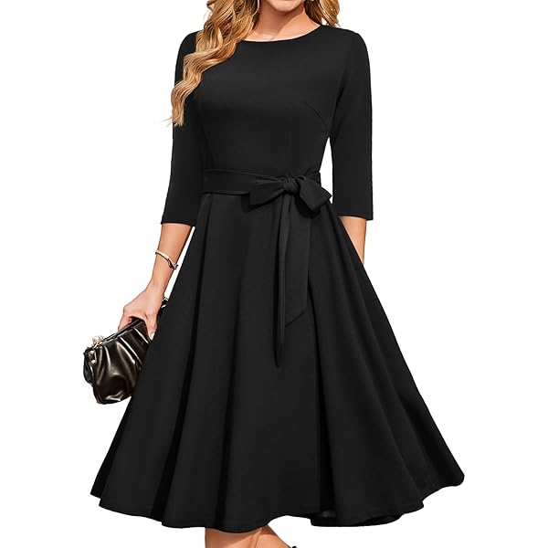 Portrait Collar Jessica Howard Black Dress Knee-Length Plus-Size Party Dress  With Long Sleeves PromGirl