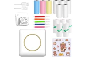 IXYHKB Portable Mini Printer, Mini Sticker Printer with 13 Rolls Printer Paper, C20 Rechargeable Mini Label Printer Machine, Wireless Bluetooth Mini Thermal Printer for Lable, Notes, Photos